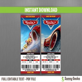 Cars 3 Birthday Ticket Invitations - Lightning McQueen
